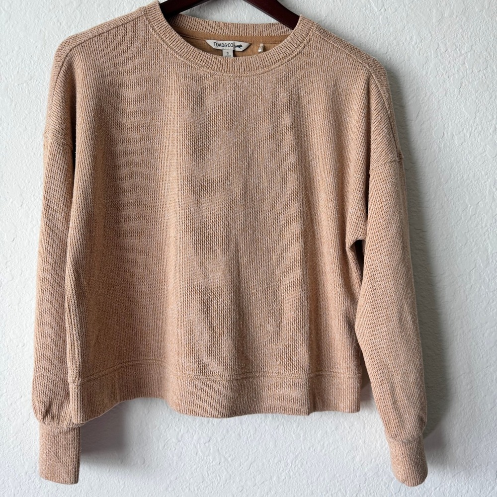 Toad&Co Womens S Byrne Pullover Tan Organic Cotton Blend Crewneck Sweater Flaws